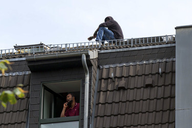Flüchlinge auf der Flüchtlingsunterkunft in der Gürtelstraße, Berlin