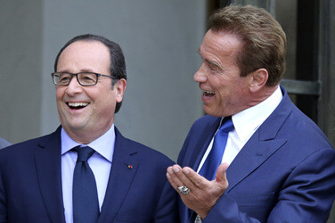 Francois Hollande empfängt Arnold Schwarzenegger im Élysée-Palast, Paris