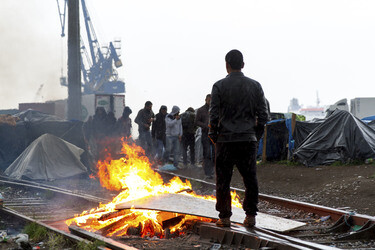 Flüchtlinge im Flüchtlingslager in Calais