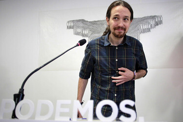 Podemos Political Party first press conference after results in the locals and communities ellection at Podemos Headquarter in Madrid on May 28, w
Podemos Pressekonferenz in Madrid