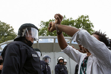 Flüchtlinge protestieren am Kreuzberger Oranienplatz, Berlin
