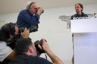 Podemos Political Party first press conference after results in the locals and communities ellection at Podemos Headquarter in Madrid on May 28, w
Podemos Pressekonferenz in Madrid